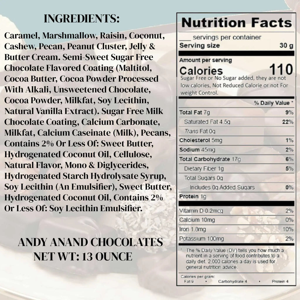 Andy Anand Sugar-Free Chocolate Sampler, 13 oz – Diabetic-Friendly, Assorted Gourmet Flavors, Guilt-Free Indulgence, Birthday & Holiday Gift Andyanand