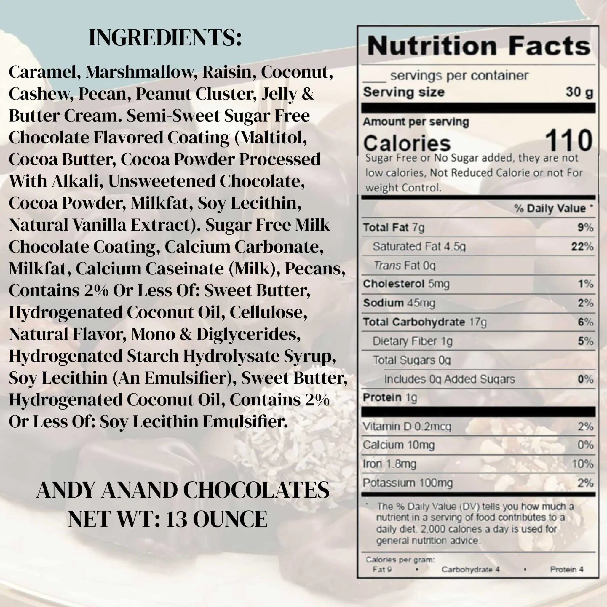Andy Anand Sugar-Free Chocolate Sampler, 13 oz – Diabetic-Friendly, Assorted Gourmet Flavors, Guilt-Free Indulgence, Birthday & Holiday Gift Andyanand