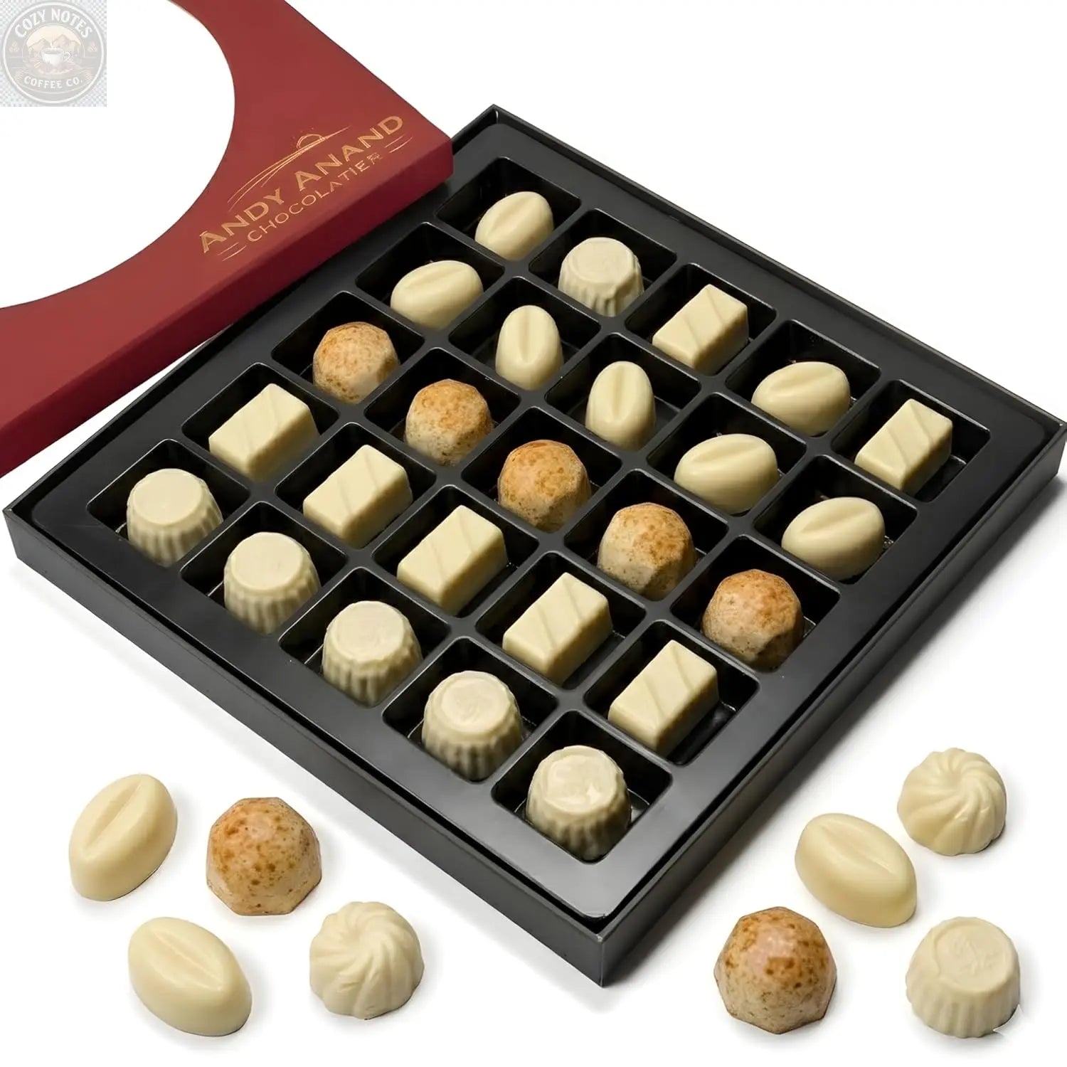 Andy Anand Sugar-Free Belgian White Chocolate Truffles & Pralines, 25 pc, 10.5 oz – Stevia Sweetened, Keto & Diabetic-Friendly Gift Box Andyanand