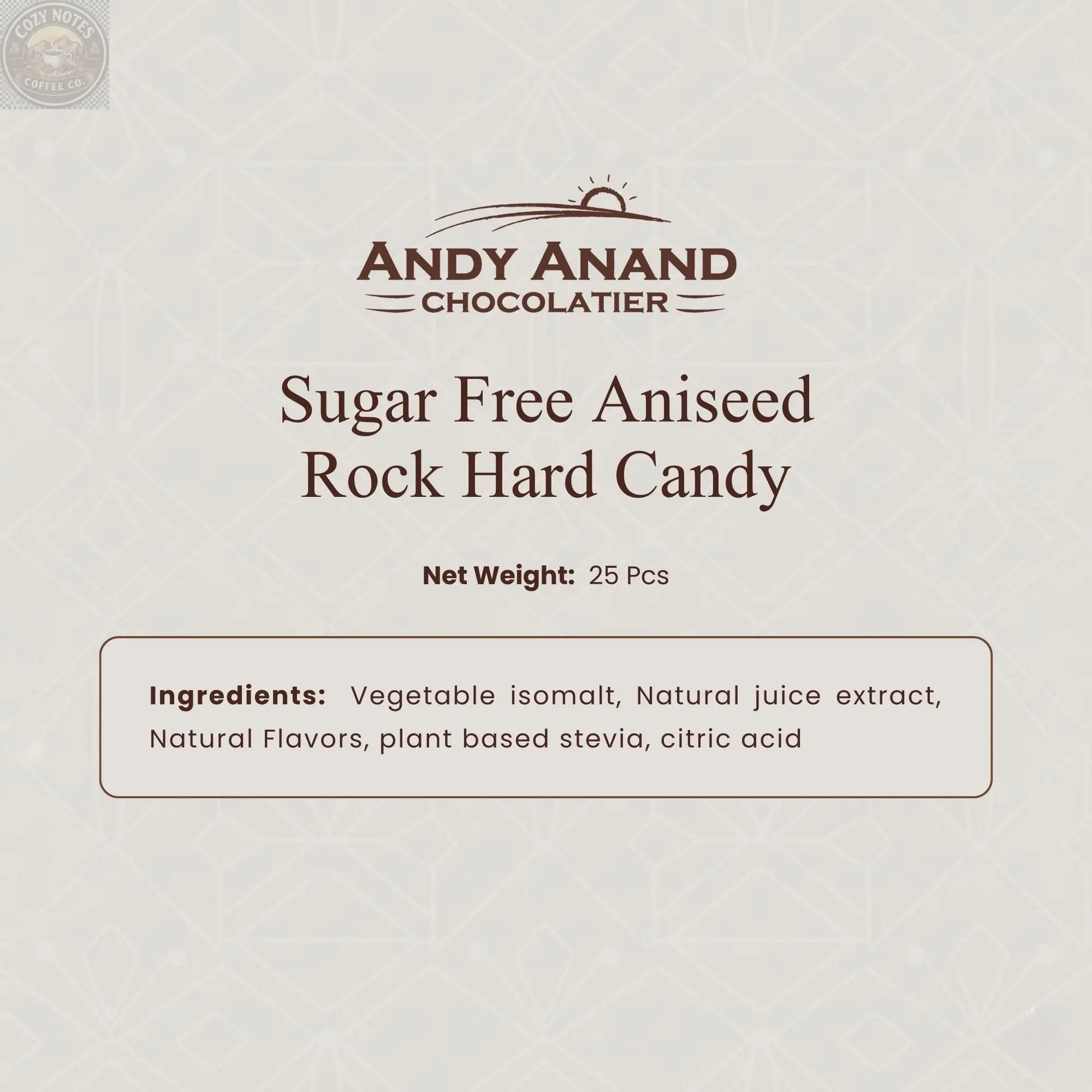 Andy Anand Sugar-Free Aniseed Rock Hard Candy, 25 pc – European Copper-Kettle Boiled, Keto & Diabetic-Friendly Gourmet Snack Gift Box Andyanand