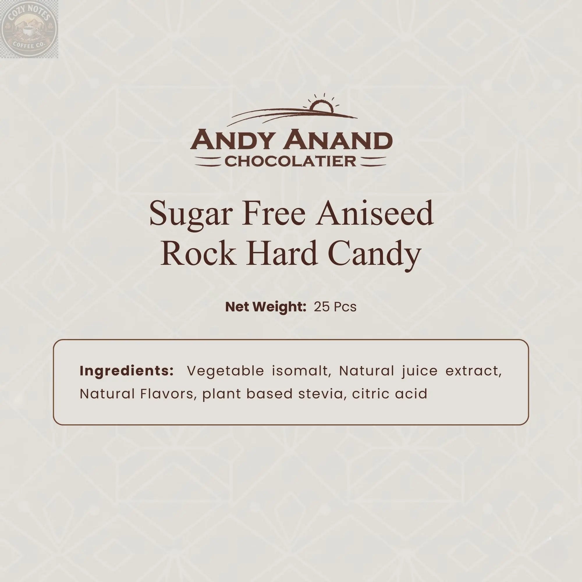 Andy Anand Sugar-Free Aniseed Rock Hard Candy, 25 pc – European Copper-Kettle Boiled, Keto & Diabetic-Friendly Gourmet Snack Gift Box Andyanand