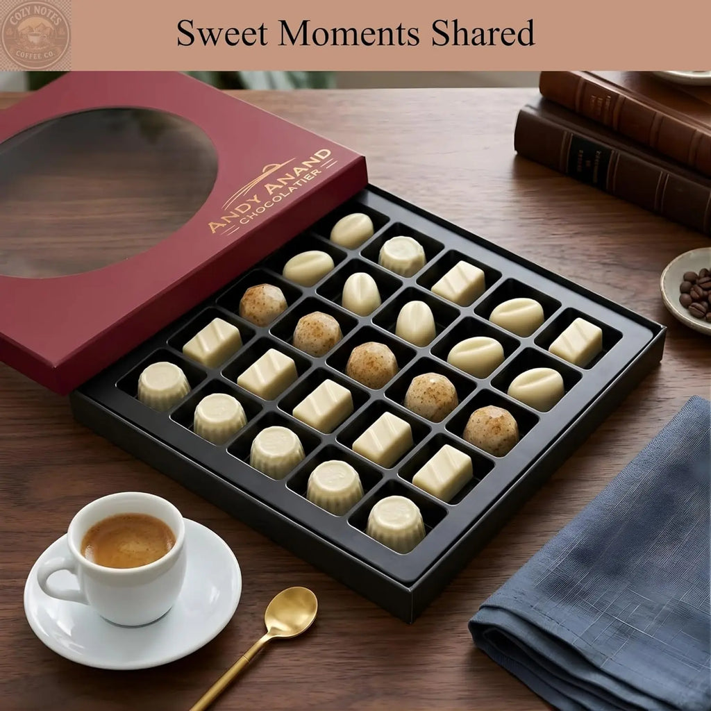 Andy Anand Sugar-Free Belgian White Chocolate Truffles & Pralines, 25 pc, 10.5 oz – Stevia Sweetened, Keto & Diabetic-Friendly Gift Box Andyanand