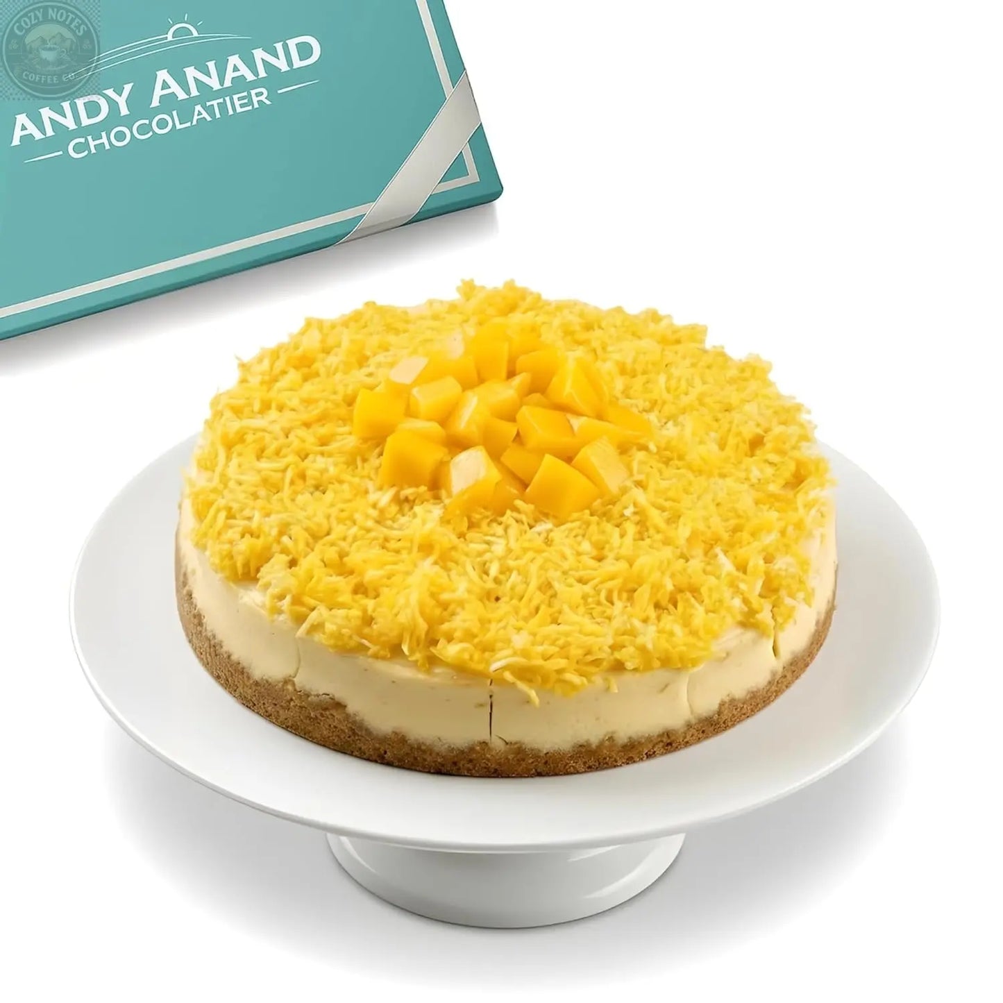 Andy Anand Sugar-Free Coconut Mango Cheesecake, 9-Inch, 2.6 lb – Tropical Flavors, Keto & Diabetic-Friendly, California Cream Cheese Gift Andyanand