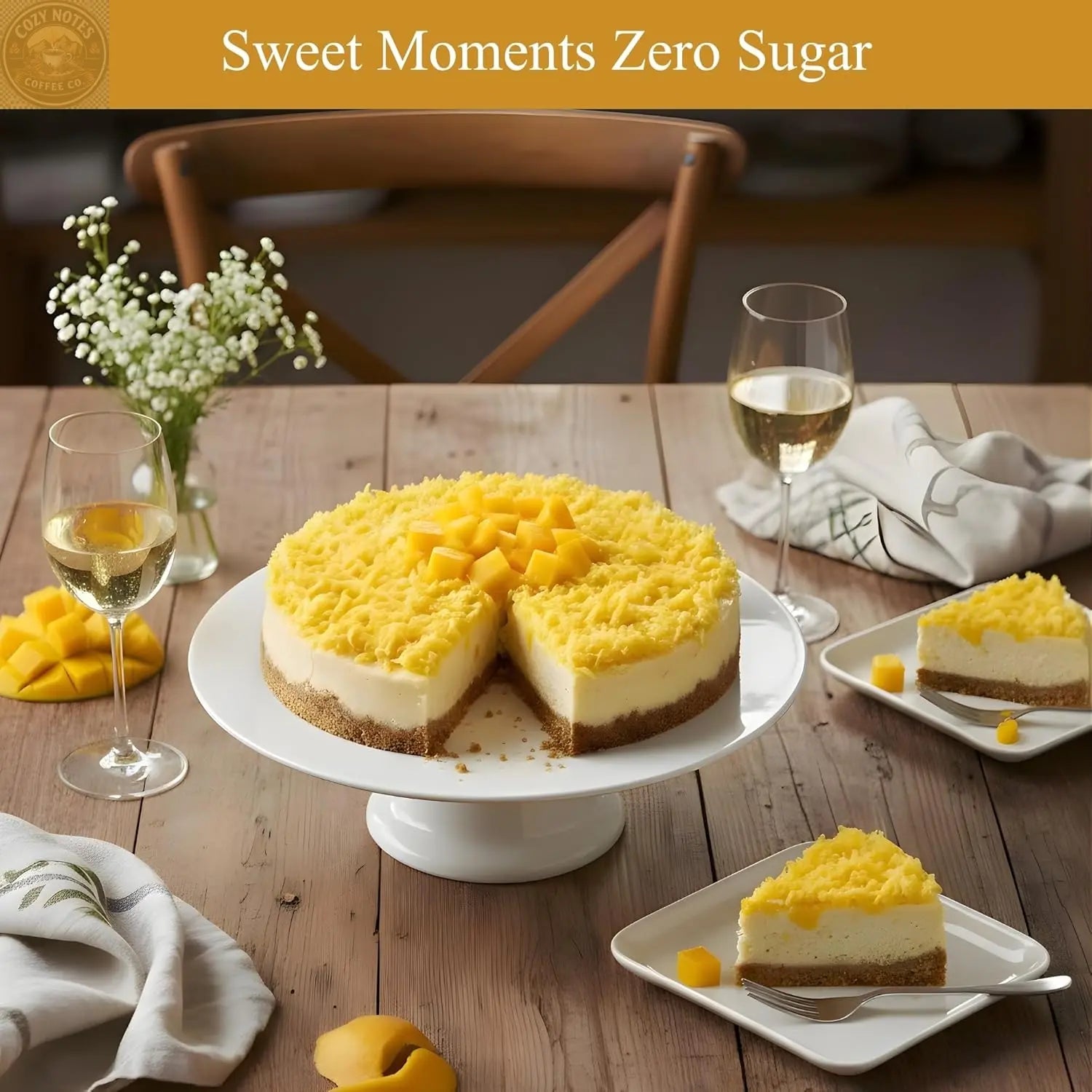 Andy Anand Sugar-Free Coconut Mango Cheesecake, 9-Inch, 2.6 lb – Tropical Flavors, Keto & Diabetic-Friendly, California Cream Cheese Gift Andyanand