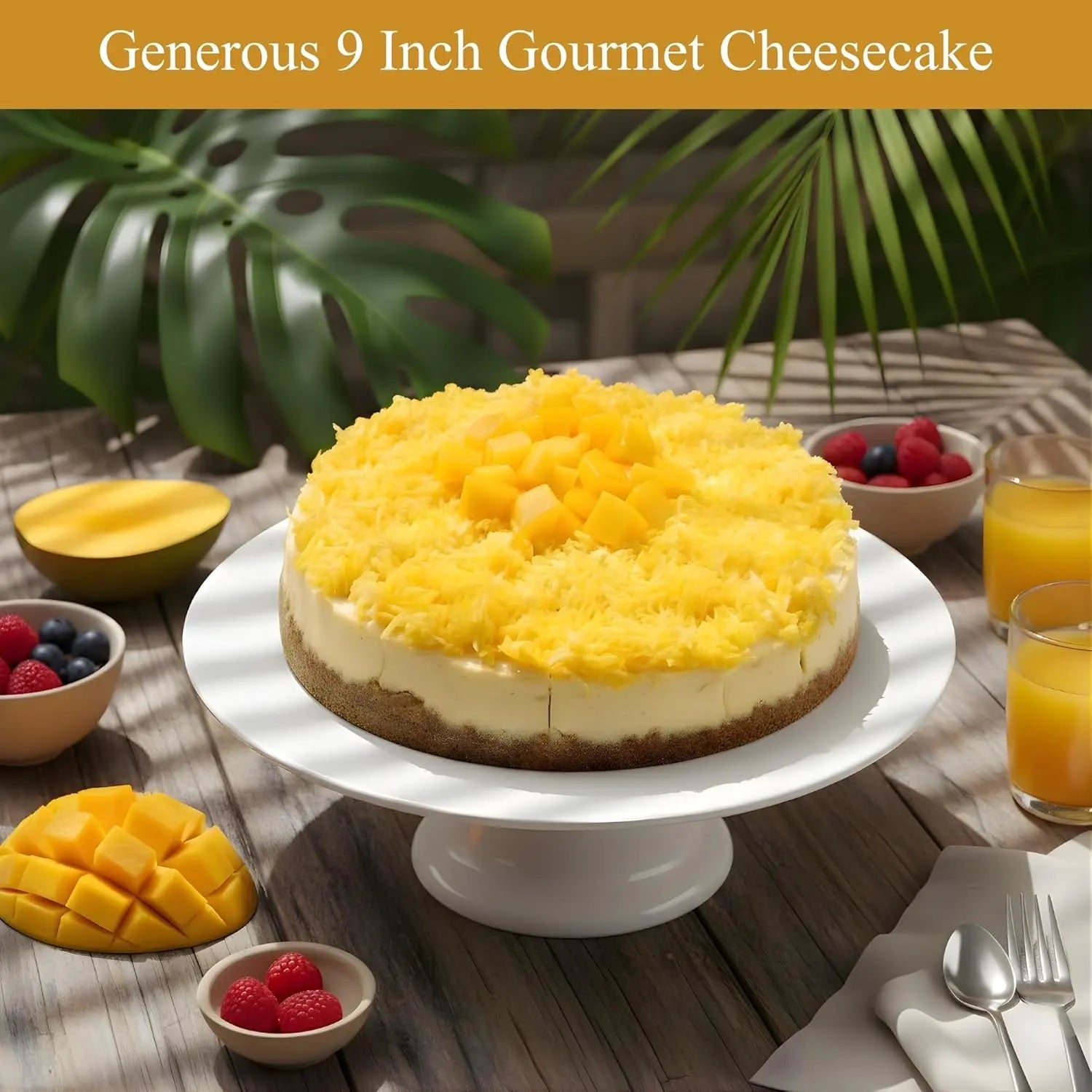 Andy Anand Sugar-Free Coconut Mango Cheesecake, 9-Inch, 2.6 lb – Tropical Flavors, Keto & Diabetic-Friendly, California Cream Cheese Gift Andyanand
