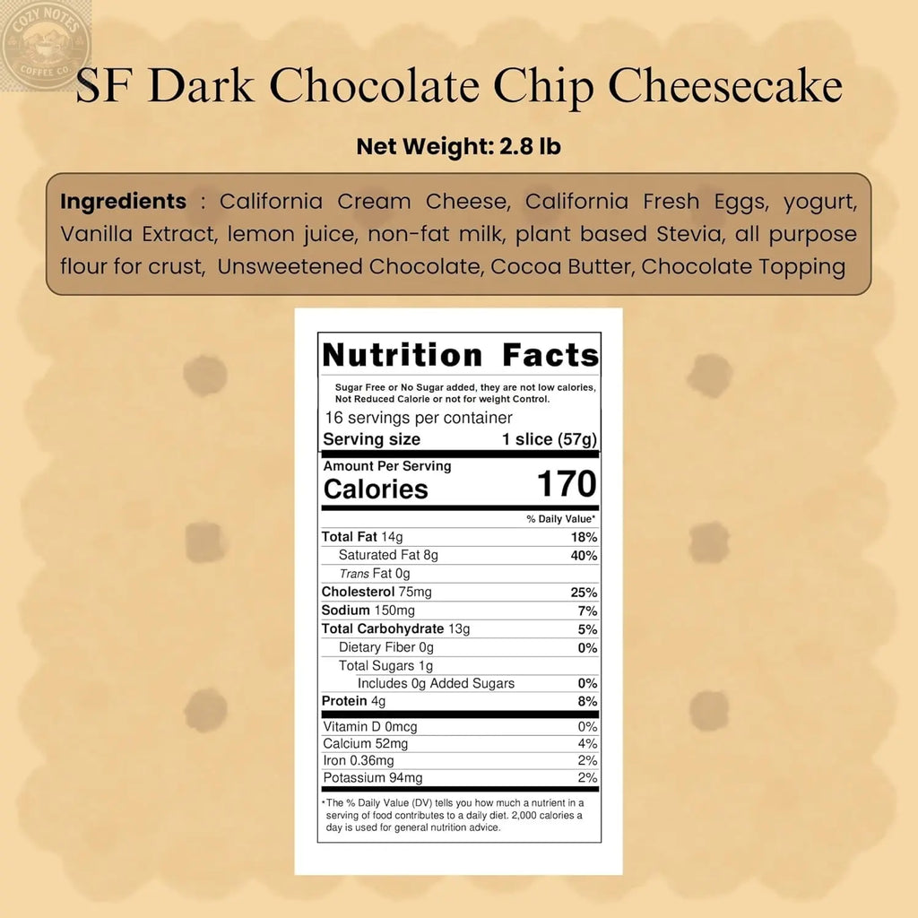 Andy Anand Sugar-Free Dark Chocolate Chip Cheesecake, 9-Inch, 2 lb – Diabetic-Friendly, California Cream Cheese, No Preservatives Gift Box Andyanand