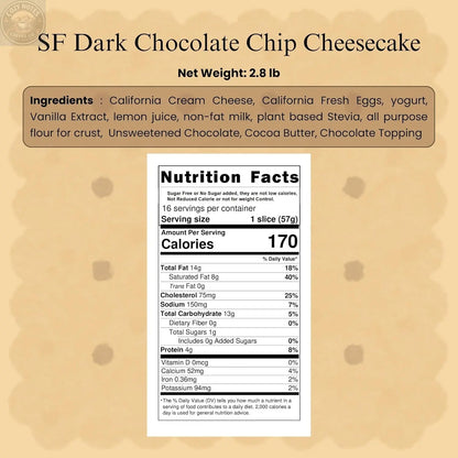 Andy Anand Sugar-Free Dark Chocolate Chip Cheesecake, 9-Inch, 2 lb – Diabetic-Friendly, California Cream Cheese, No Preservatives Gift Box