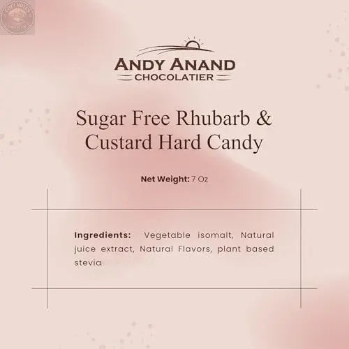 Andy Anand Sugar-Free Rhubarb & Custard Hard Candy, 25 pc – Classic British Sweet, Keto & Diabetic-Friendly Gourmet Snack Gift Box Andyanand