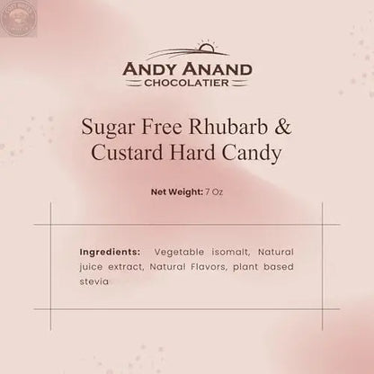 Andy Anand Sugar-Free Rhubarb & Custard Hard Candy, 25 pc – Classic British Sweet, Keto & Diabetic-Friendly Gourmet Snack Gift Box Andyanand