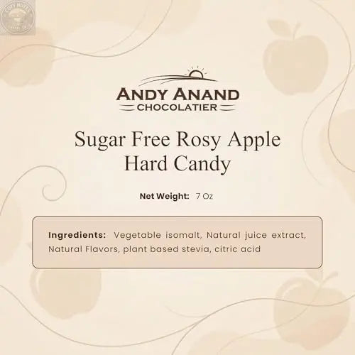 Andy Anand Sugar-Free Rosy Apple Hard Candy, 25 pc – European Copper-Kettle Boiled, Aspartame-Free, Keto & Diabetic-Friendly Gift Box Andyanand