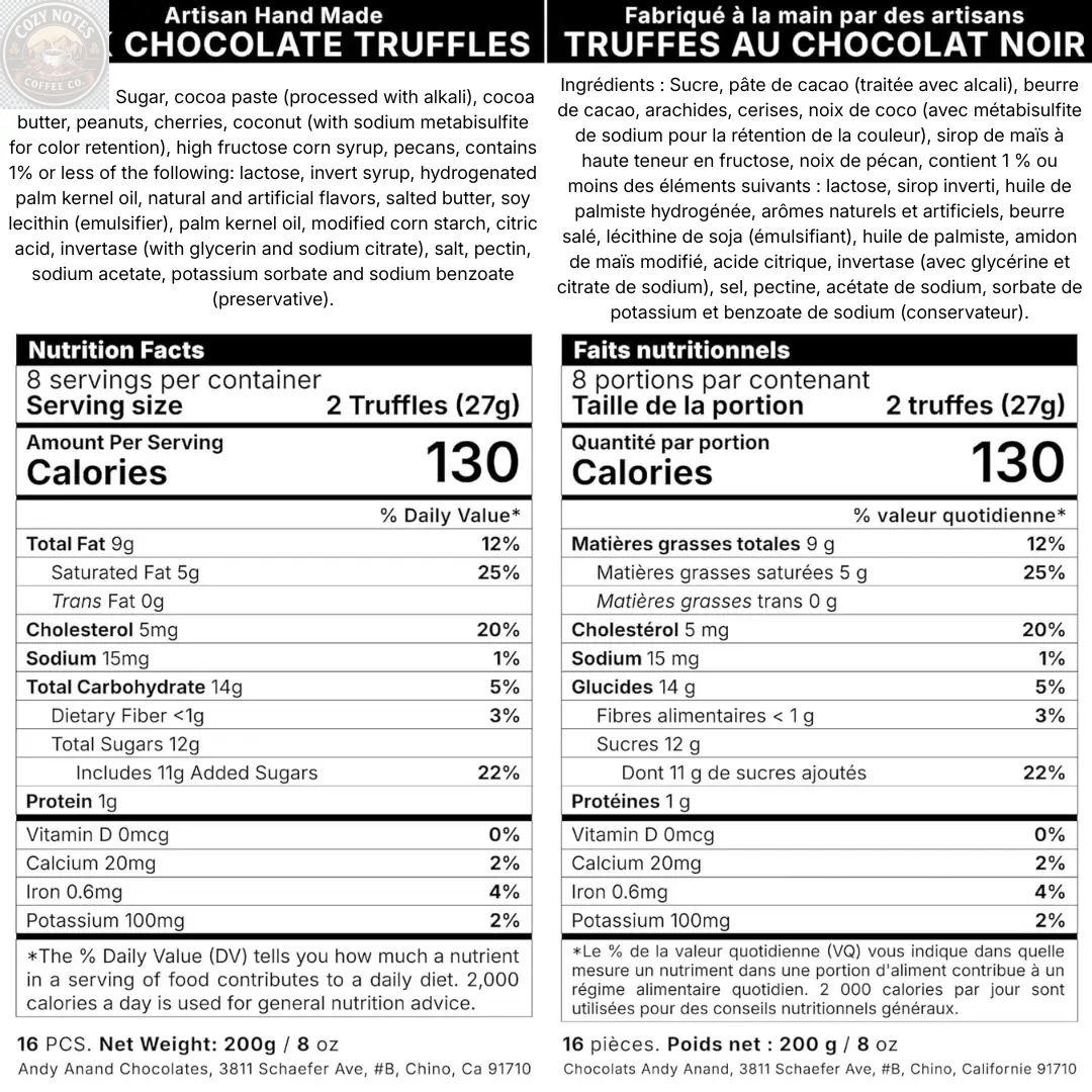 Andy Anand Gluten-Free Belgian Dark Chocolate Truffles, 16 pc, 8 oz – Champagne, Rum, Amaretto & Black Forest, Birthday & Holiday Gift Andyanand