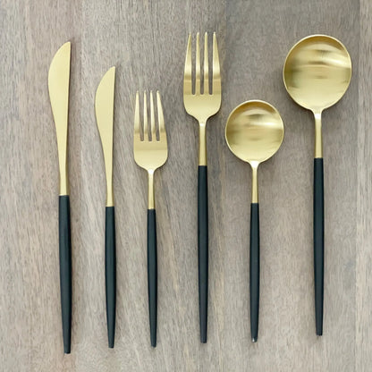 Altin 6 Piece Flatware Set - Black and Gold Tea + Linen