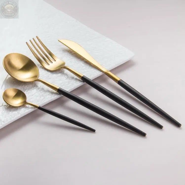 Altin 6 Piece Flatware Set - Black and Gold Tea + Linen