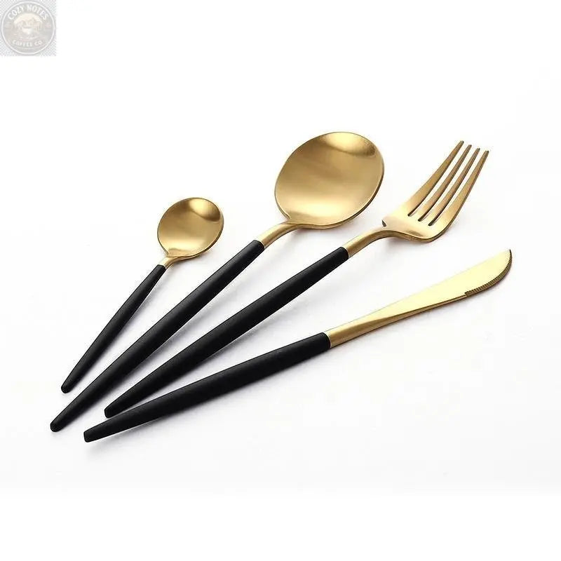Altin 6 Piece Flatware Set - Black and Gold Tea + Linen