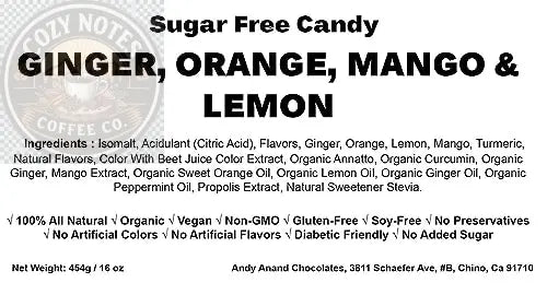 Andy Anand Sugar-Free Ginger Candy, 55 pc, 7 oz – Orange, Mango & Lemon Flavors, Made in Italy, Imported Keto & Diabetic-Friendly Gift Box Andyanand