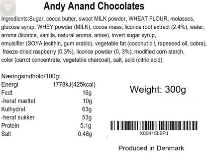 Andy Anand Chocolate Covered Gourmet Licorice, 6 Flavors, 10.5 oz – Made in Denmark, European Collection, Birthday & Holiday Gift Box Andyanand