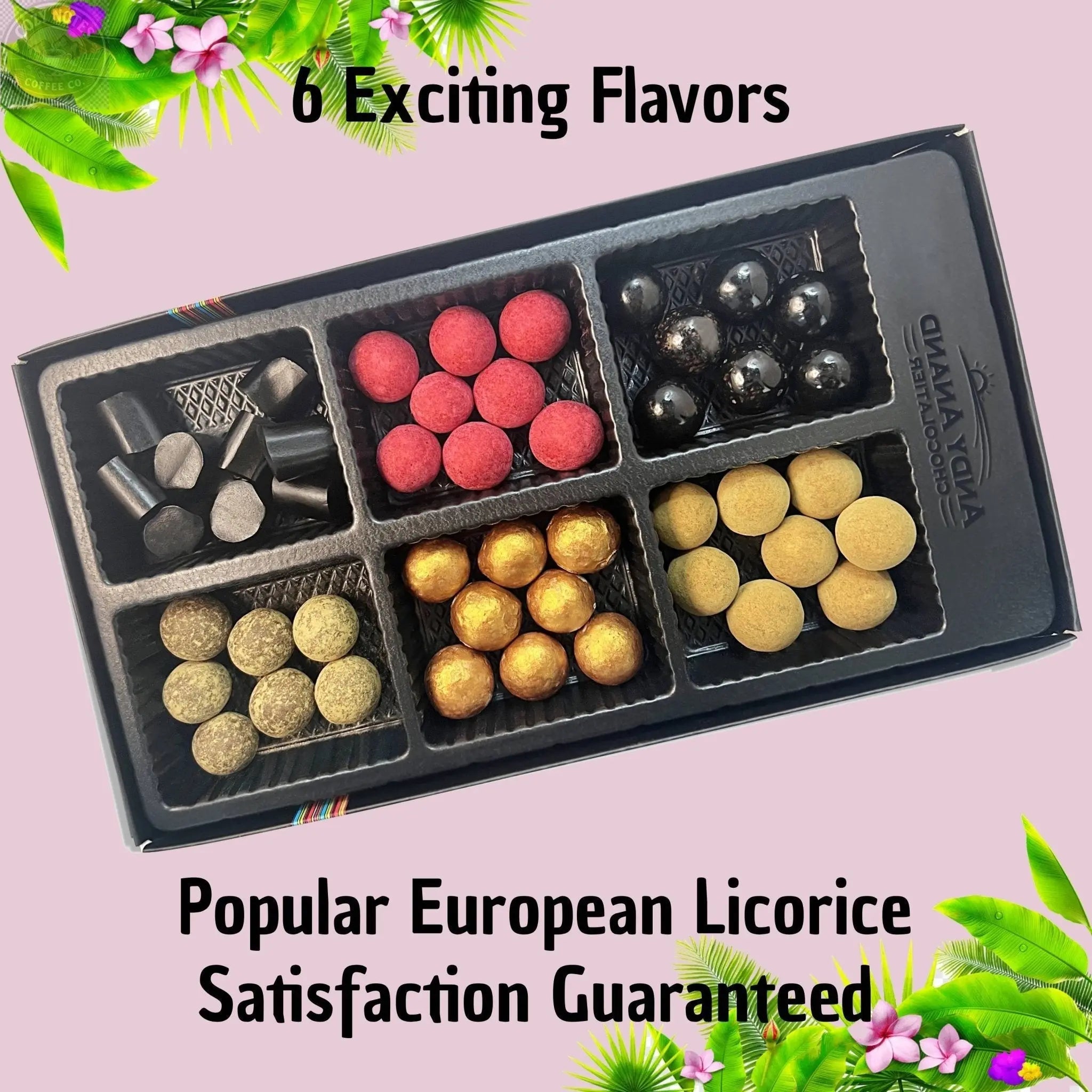 Andy Anand Chocolate Covered Gourmet Licorice, 6 Flavors, 10.5 oz – Made in Denmark, European Collection, Birthday & Holiday Gift Box Andyanand