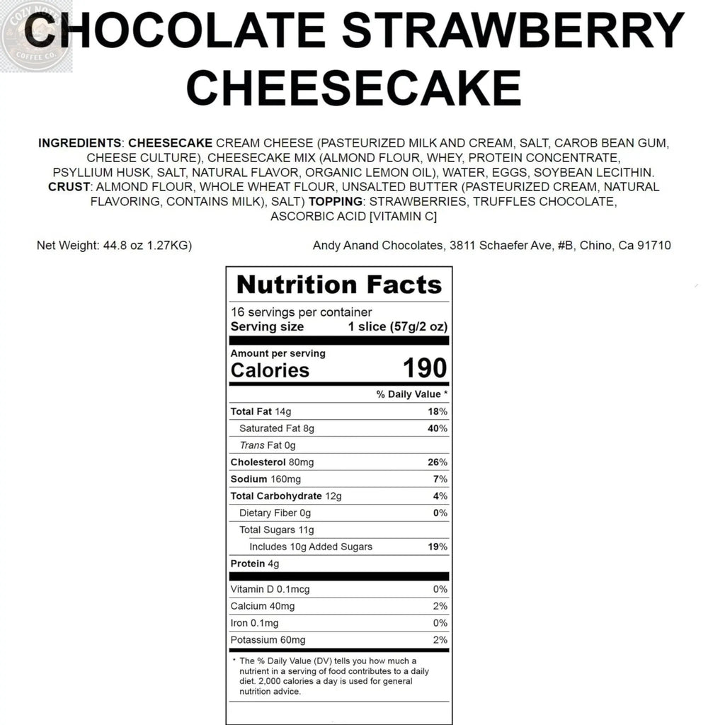 Andy Anand Chocolate Strawberry Cheesecake, 9-Inch, 2.8 lb – Real Chocolate Truffles, California Cream Cheese, No Preservatives Gift Box Andyanand