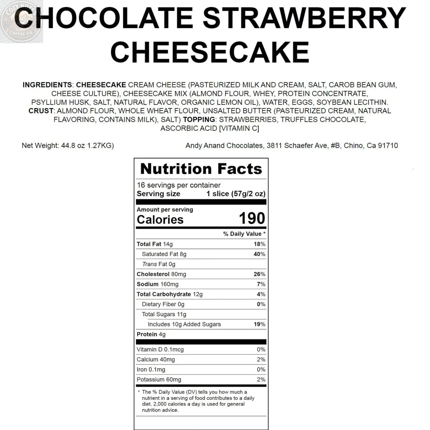 Andy Anand Chocolate Strawberry Cheesecake, 9-Inch, 2.8 lb – Real Chocolate Truffles, California Cream Cheese, No Preservatives Gift Box Andyanand