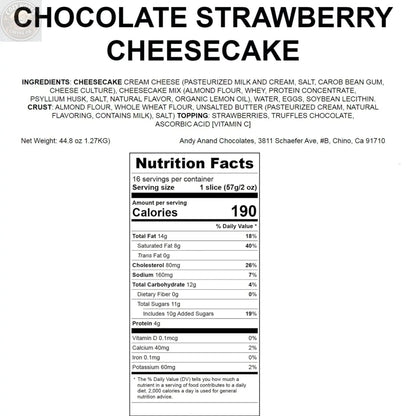 Andy Anand Chocolate Strawberry Cheesecake, 9-Inch, 2.8 lb – Real Chocolate Truffles, California Cream Cheese, No Preservatives Gift Box Andyanand