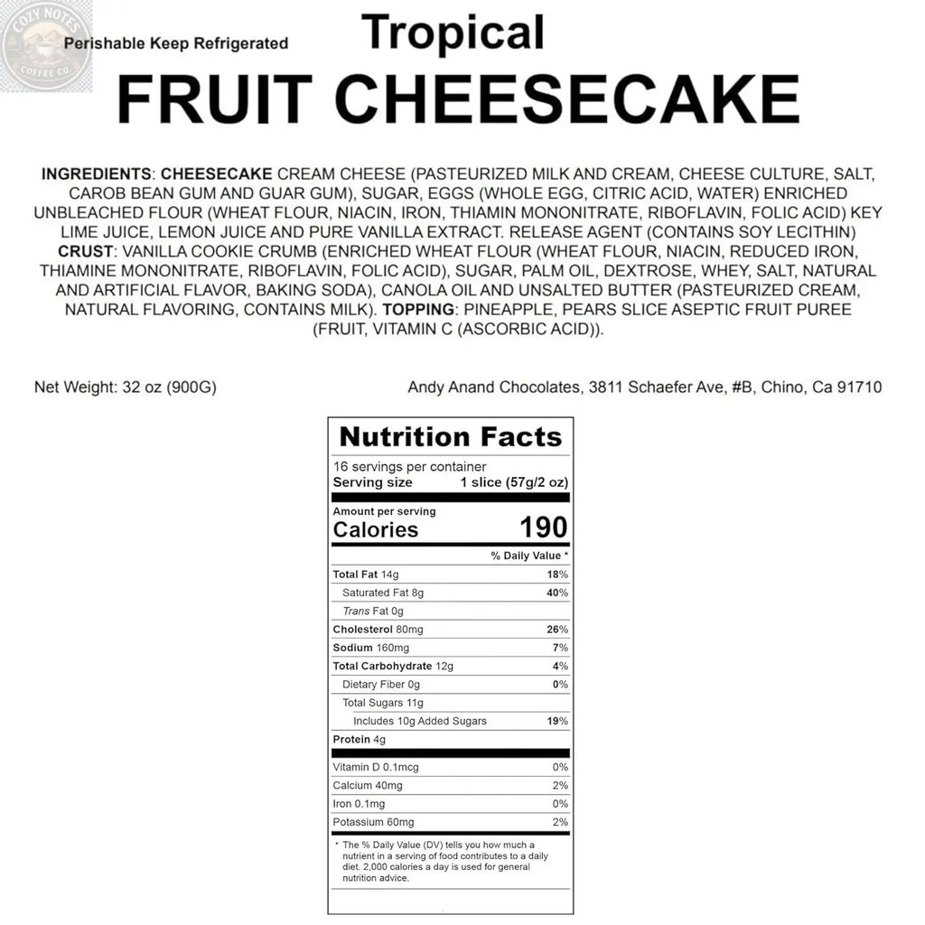 Andy Anand Tropical Fruit Cheesecake, 9-Inch, 2 lb – Pineapple, Pears & Peach Glaze, NY-Style, Real California Cream Cheese Gift Box Andyanand