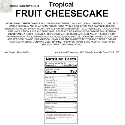 Andy Anand Tropical Fruit Cheesecake, 9-Inch, 2 lb – Pineapple, Pears & Peach Glaze, NY-Style, Real California Cream Cheese Gift Box