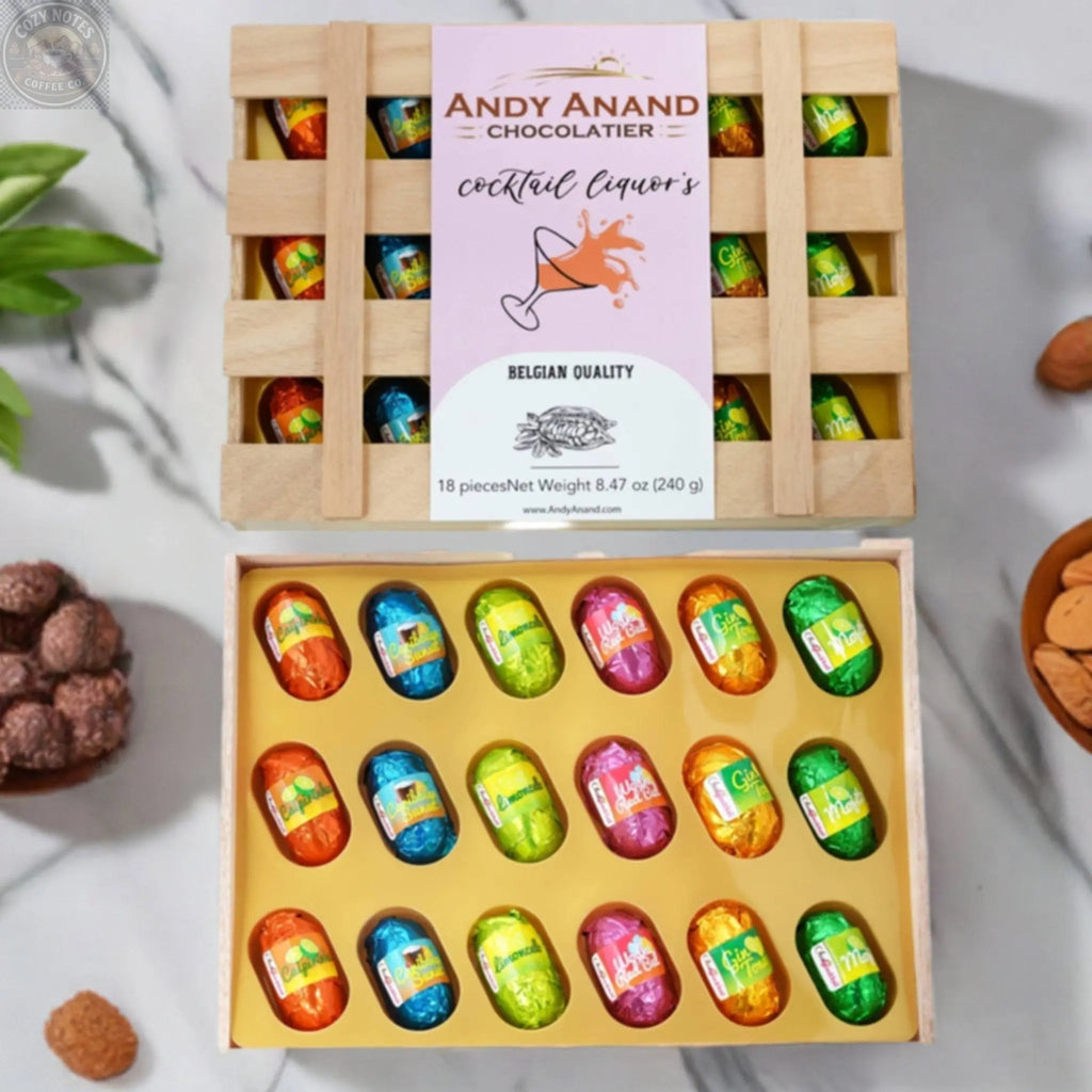 Andy Anand European Cocktail-Flavored Dark Chocolate Bottles, 18 pc, 11.5 oz – Mojito, Limoncello & Gin Tonic, Vegan Birthday Gift Box Andyanand