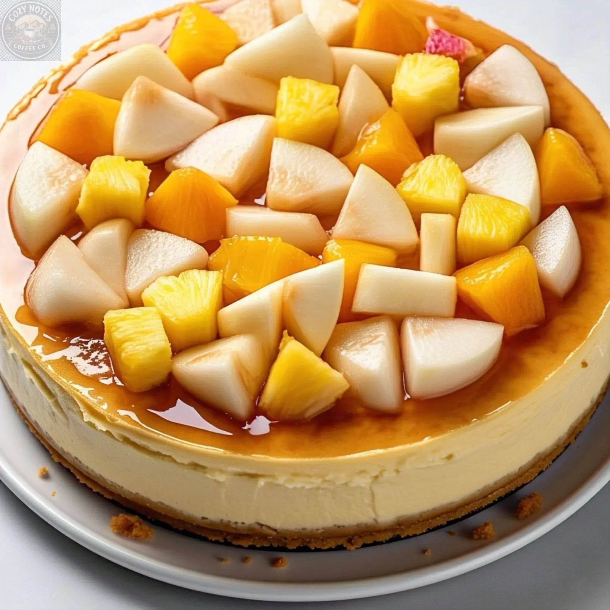 Andy Anand Tropical Fruit Cheesecake, 9-Inch, 2 lb – Pineapple, Pears & Peach Glaze, NY-Style, Real California Cream Cheese Gift Box Andyanand