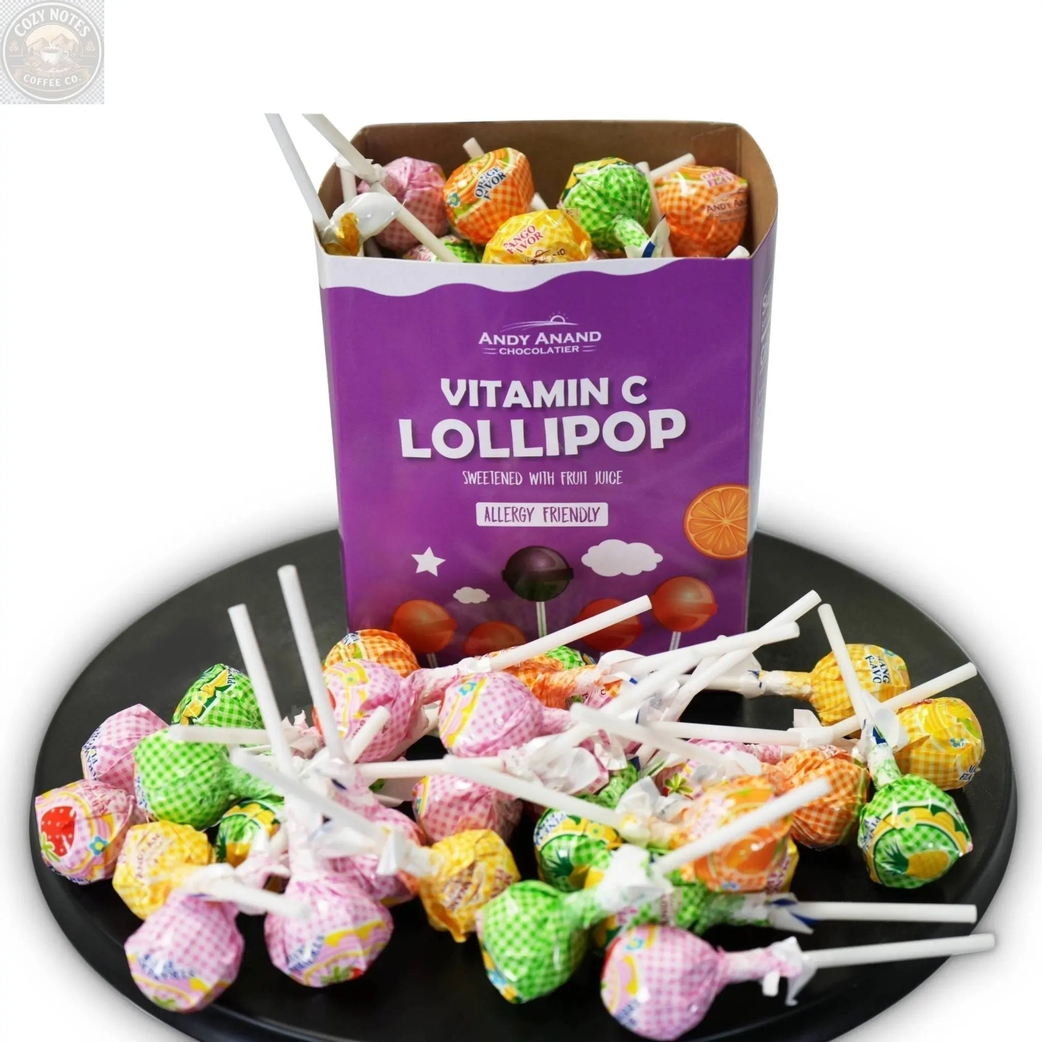 Andy Anand Sugar-Free Vitamin C Lollipops, 29 ct, 8.8 oz – Real Fruit Juice, Keto, Kids Immune Support, Birthday & Holiday Gift Box Andyanand