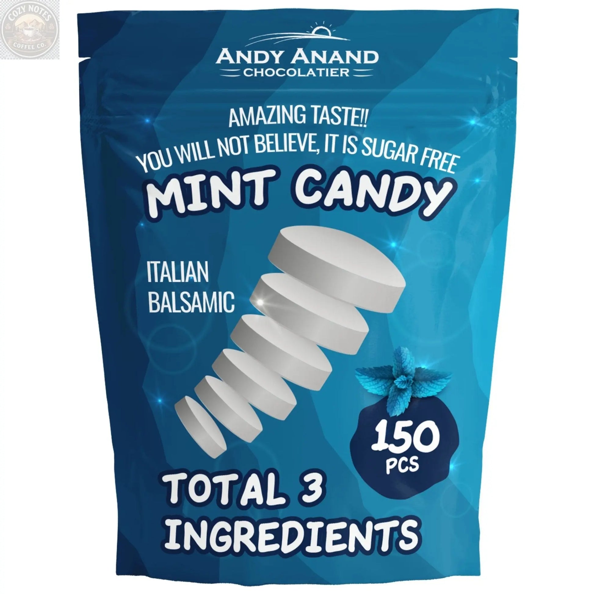 Andy Anand Sugar-Free Italian Balsamic Mint Candy, 300 pc, 7 oz – Imported, Keto, Vegan, Gluten-Free, Diabetic-Friendly Gourmet Gift Box Andyanand