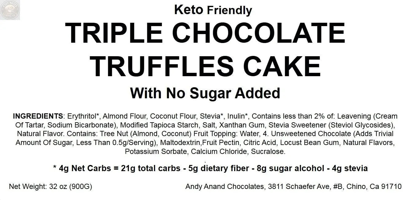 Andy Anand Sugar-Free Keto Triple Chocolate Truffle Cake, 9-Inch, 2 lb - Diabetic-Friendly Gourmet Dessert Andyanand