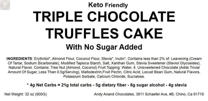 Andy Anand Sugar-Free Keto Triple Chocolate Truffle Cake, 9-Inch, 2 lb - Diabetic-Friendly Gourmet Dessert Andyanand