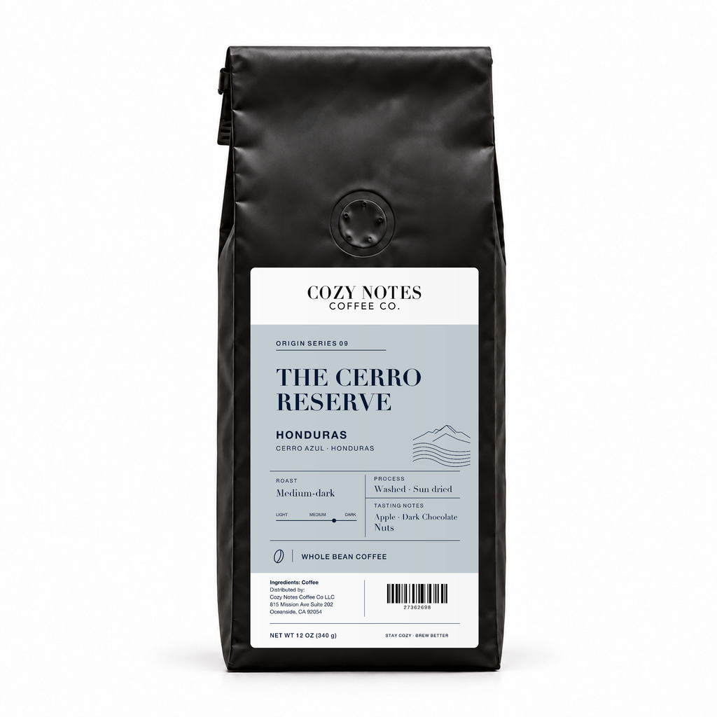 The Cerro Reserve — 12 oz bag with the approved label artwork.