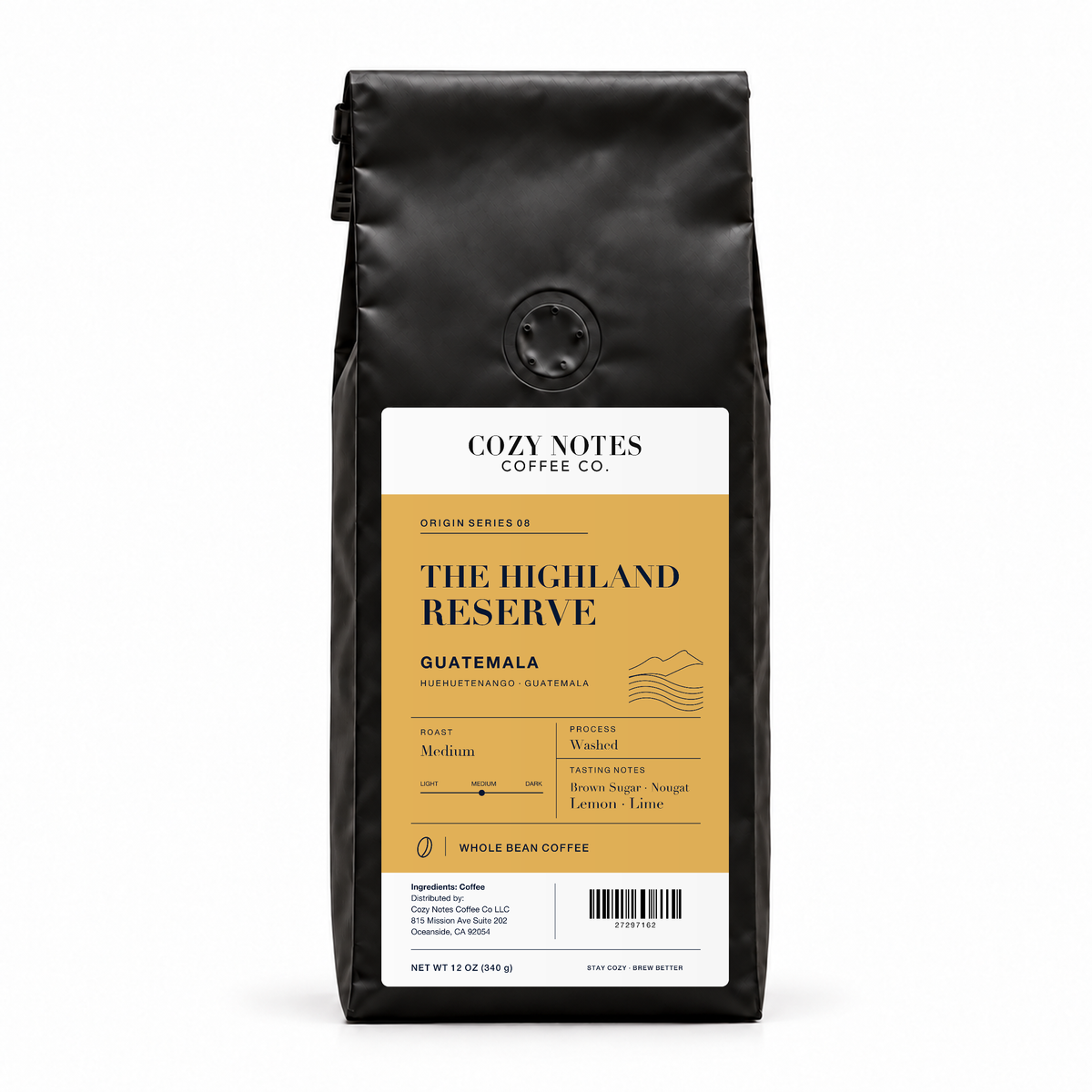 The Highland Reserve — 12 oz bag with the approved label artwork.