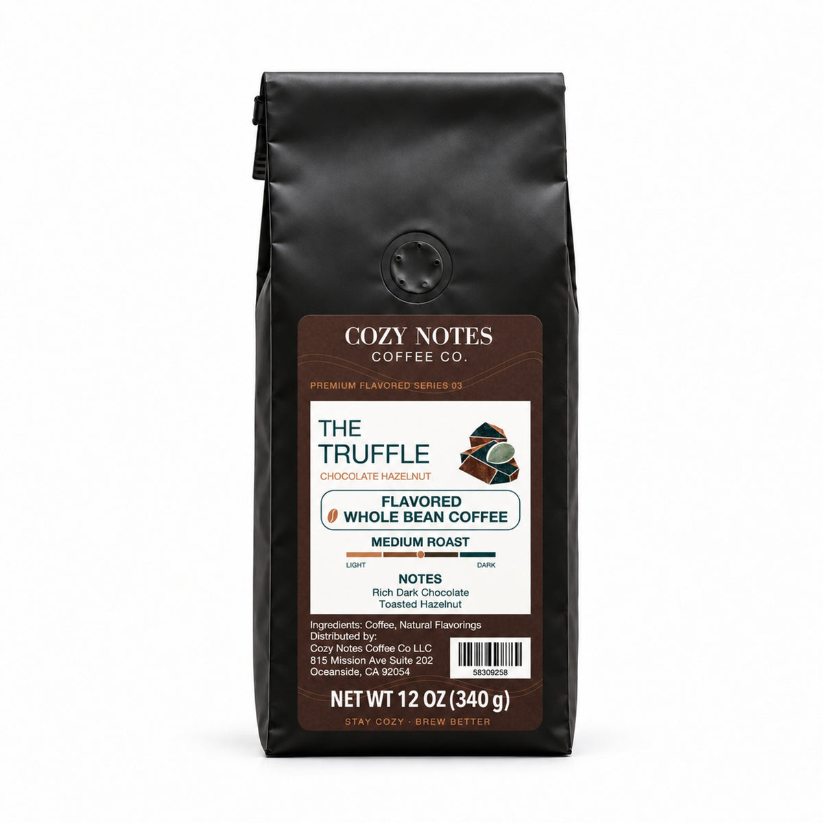 THE TRUFFLE, flavored whole bean coffee, medium roast, 12oz — main photograph.