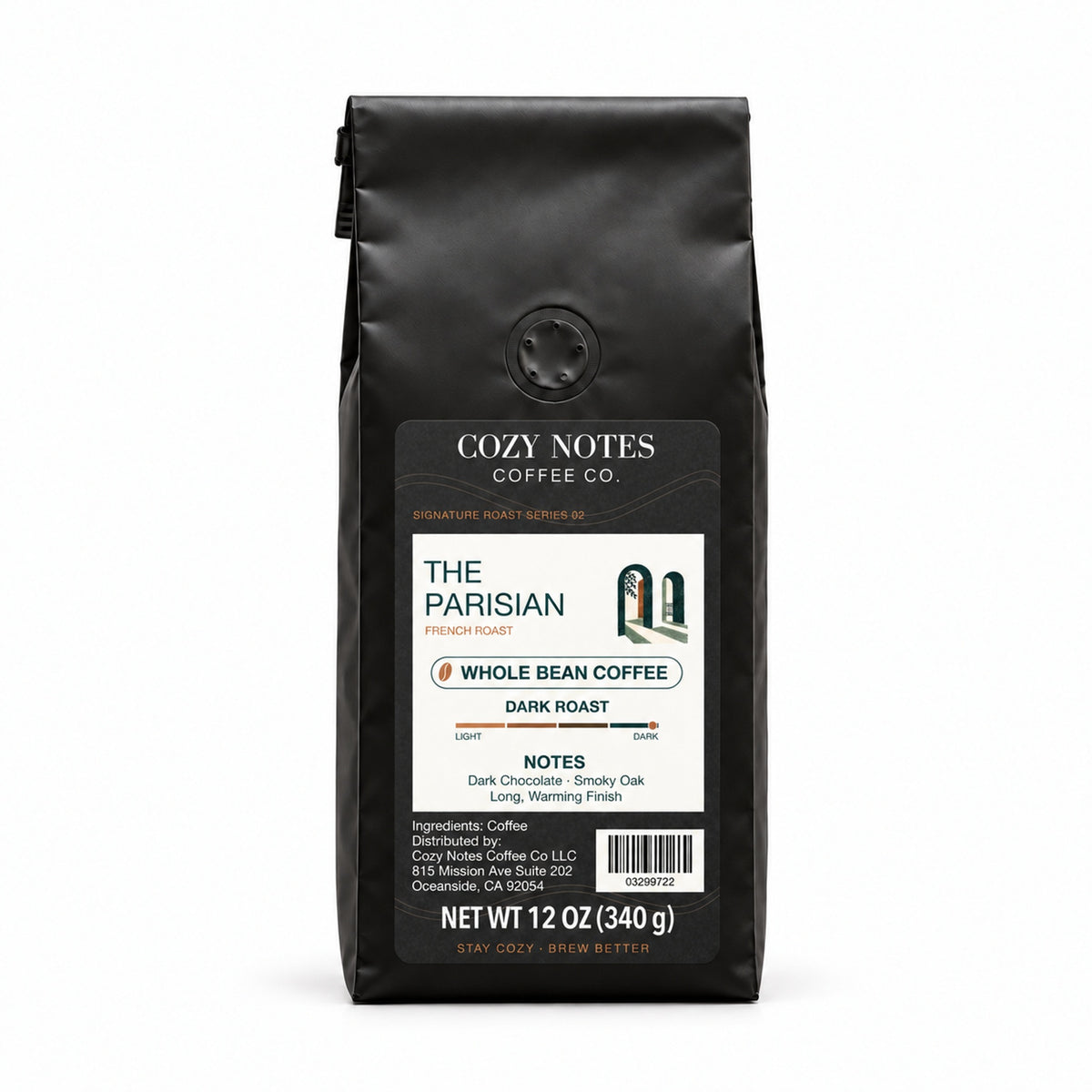 THE PARISIAN, dark roast, whole bean, 12oz — main product photograph.