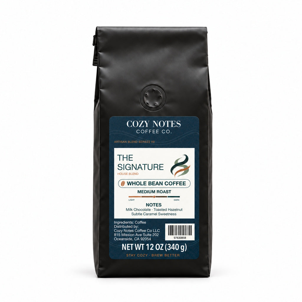 THE SIGNATURE, medium roast, whole bean, 12oz — main product photograph.