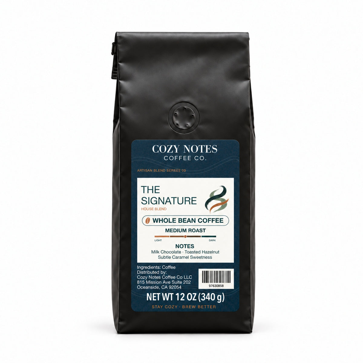 THE SIGNATURE, medium roast, whole bean, 12oz — main product photograph.