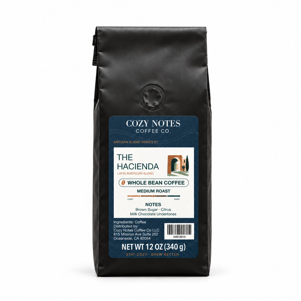 THE HACIENDA, medium roast, whole bean, 12oz — main product photograph.