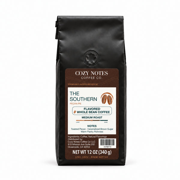 The Southern pecan pie flavored whole bean coffee, medium roast, 12 oz — main photograph.