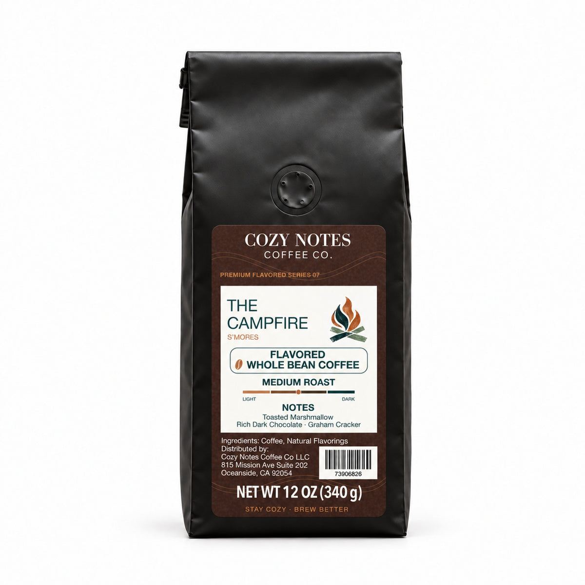 The Campfire S'mores flavored whole bean coffee, medium roast, 12 oz — main photograph.