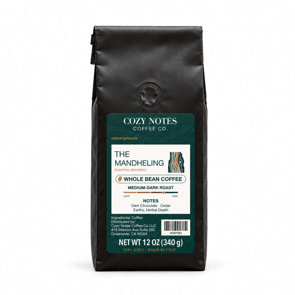 THE MANDHELING, medium-dark roast, whole bean, 12oz — main product photograph.