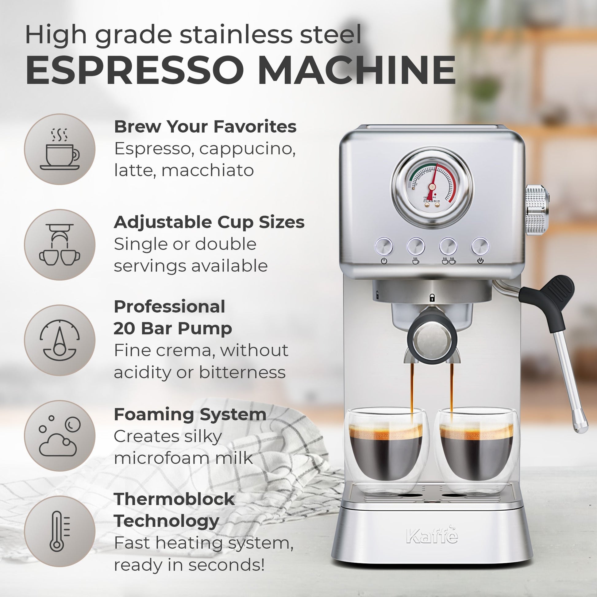 Espresso Coffee Machine w/ Milk Frother, KF1000X - Cozy Notes Coffee Co