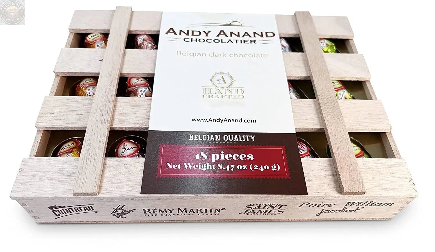 Andy Anand European Vegan Dark Chocolate Cocktail Bottles, 18 pc – Non-Alcoholic, Wooden Gift Box, 60% Cacao, Birthday & Holiday Gift Andyanand