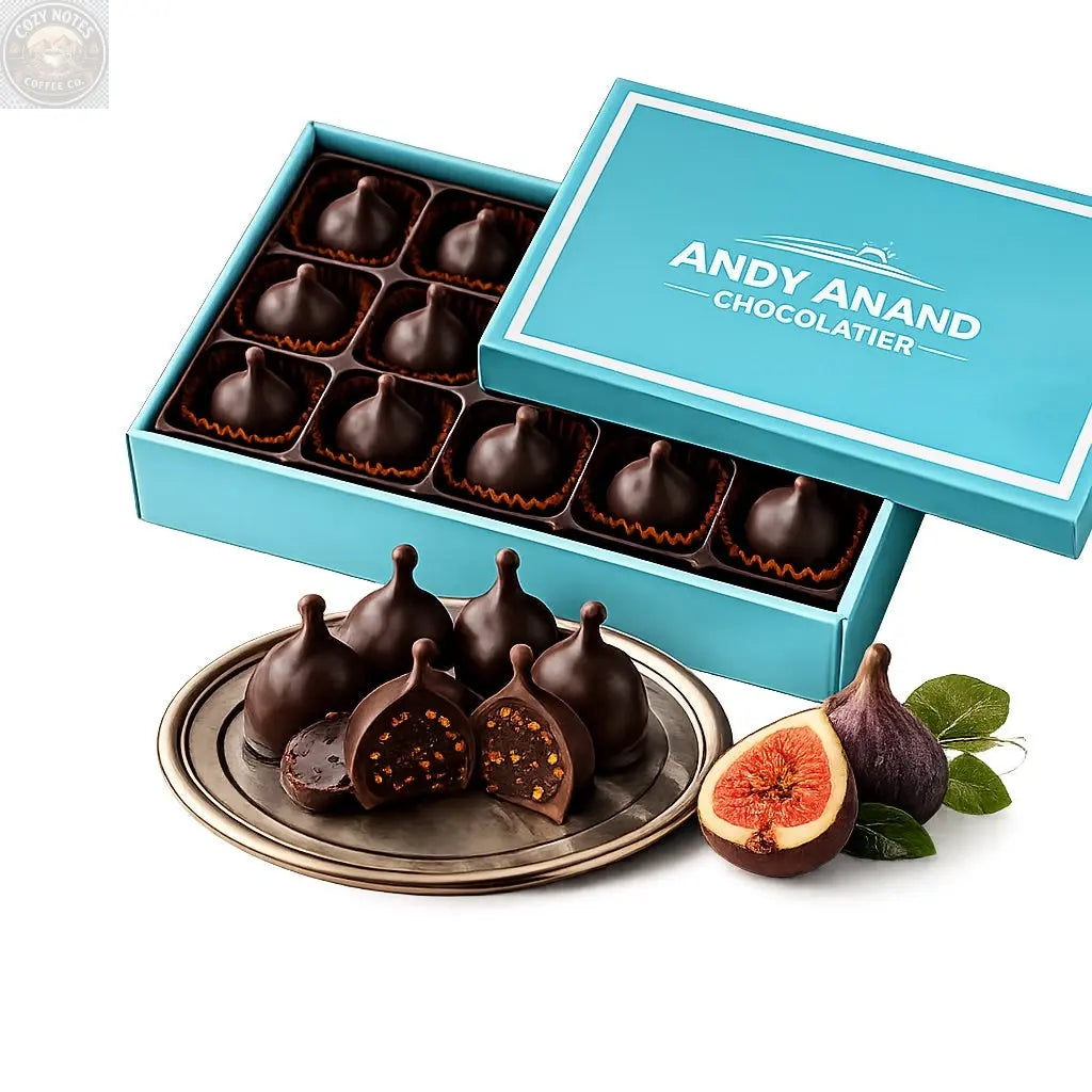 Andy Anand Vegan Belgian Dark Chocolate Figs - 24 Pc Gift Box, Premium 60% Cocoa Butter, Dairy-Free Gourmet Confection, Perfect for Birthday, Valentine’s &amp; Anniversary Gifts - Handcrafted in California Andyanand