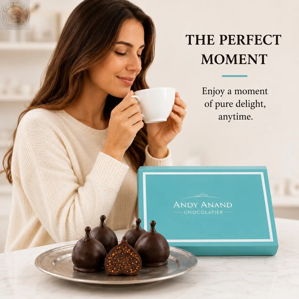 Andy Anand Vegan Belgian Dark Chocolate Figs - 24 Pc Gift Box, Premium 60% Cocoa Butter, Dairy-Free Gourmet Confection, Perfect for Birthday, Valentine’s &amp; Anniversary Gifts - Handcrafted in California Andyanand