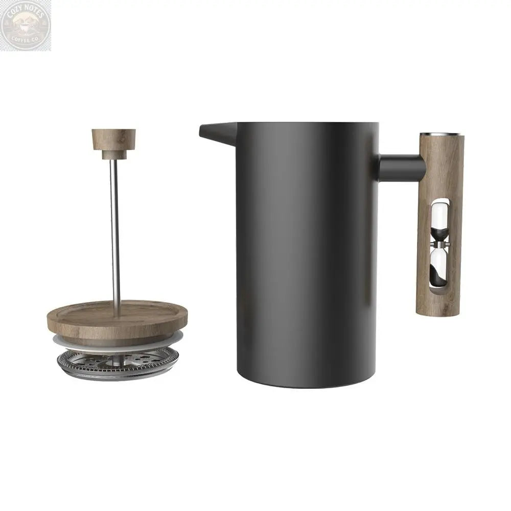 French Press with Timer - Stainless Steel - Black Tea + Linen