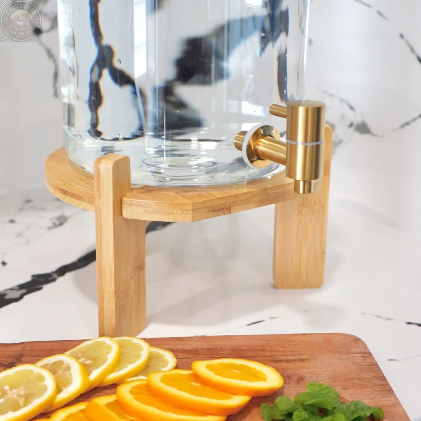 Glass Drink Dispenser with Stand Tea + Linen