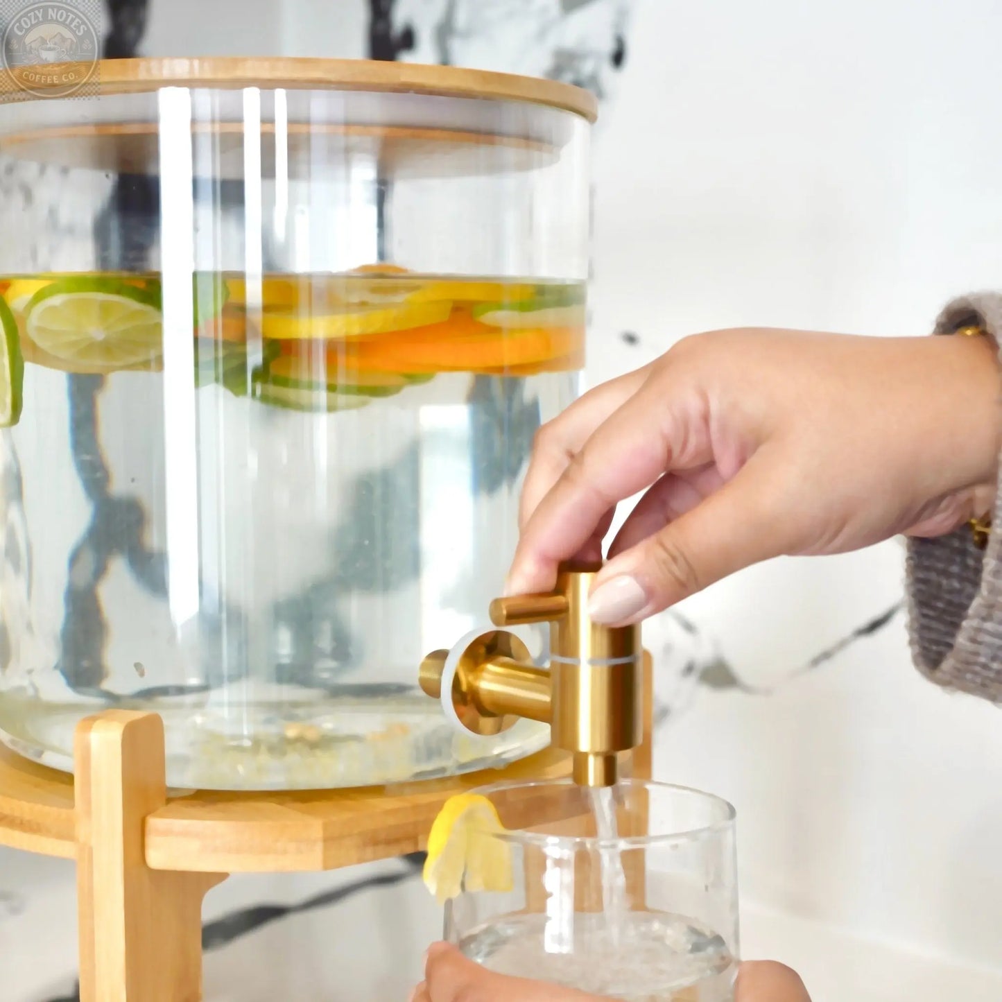 Glass Drink Dispenser with Stand Tea + Linen