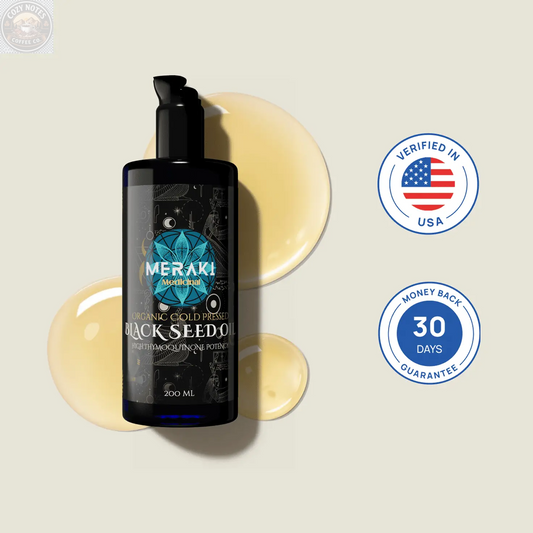 High Potency Cold-Pressed Organic Black Seed Oil with 3% Thymoquinone Meraki Medicinal